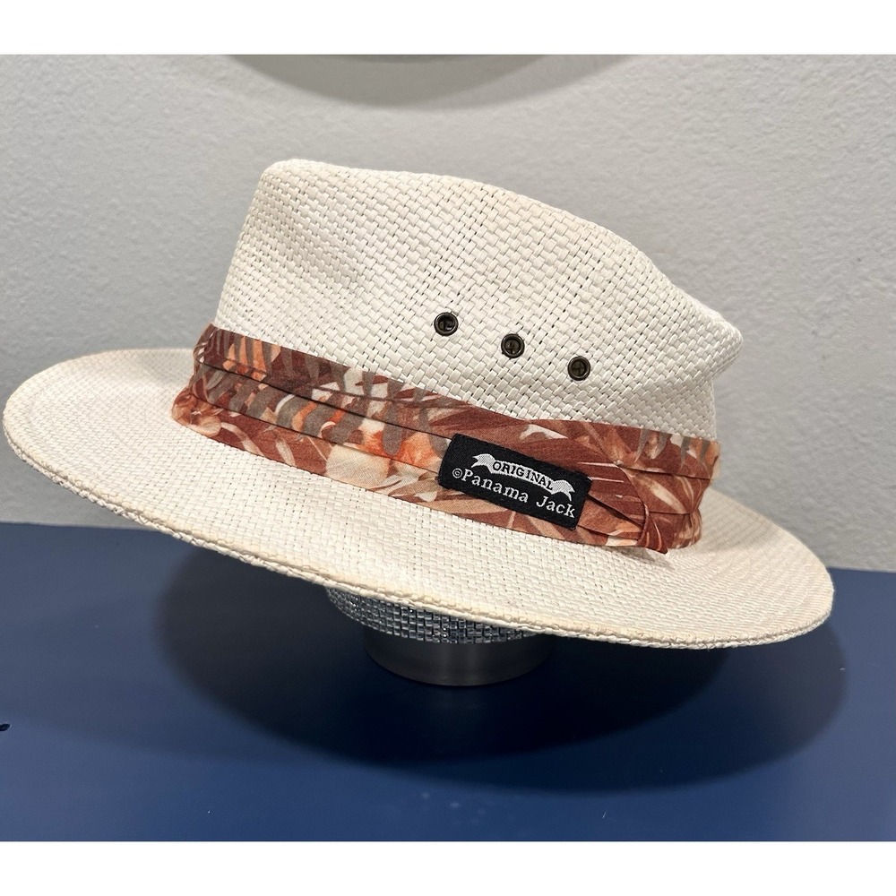 Panama Jack Woven Safari Hat - Matte Toyo Straw, 2 1/2" Brim, Tropical Print Hat